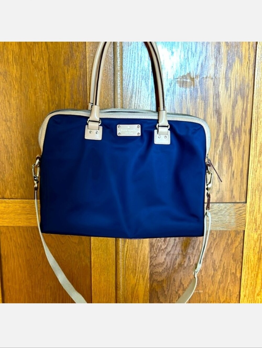 kate spade Navy Nylon Laptop Bag with Cream Trim
